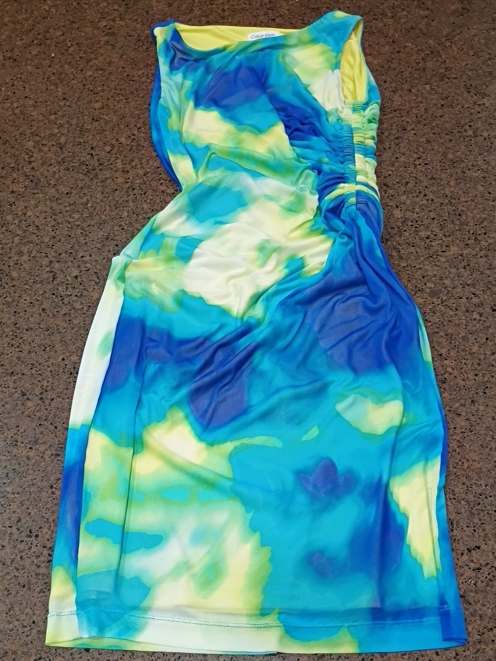 Calvin Klein Blue, Aqua & Lime Watercolor Sheath Dress